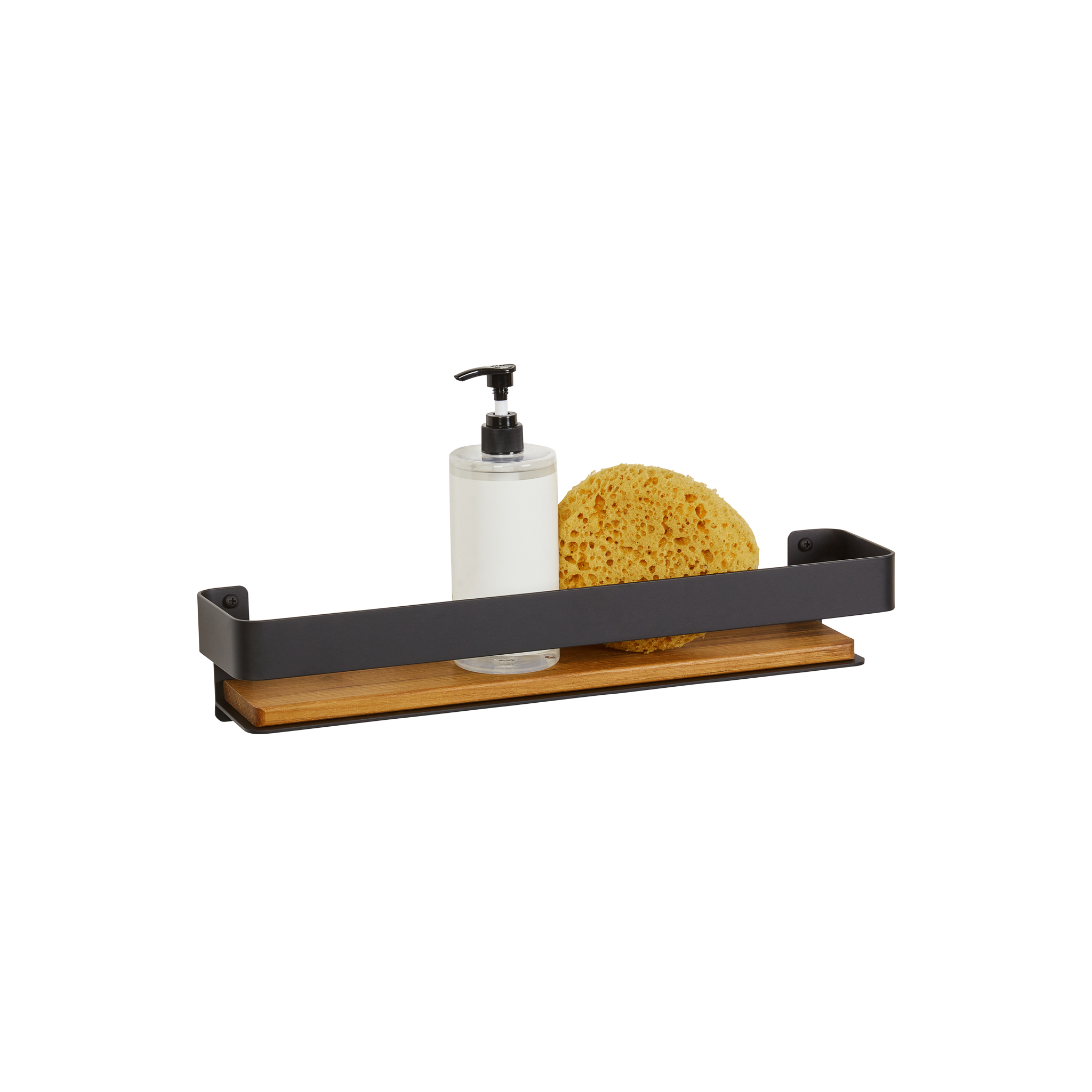 Floating Rectangular Shower Shelf with Rail and Natural Teak Wood Insert -  Seachrome
