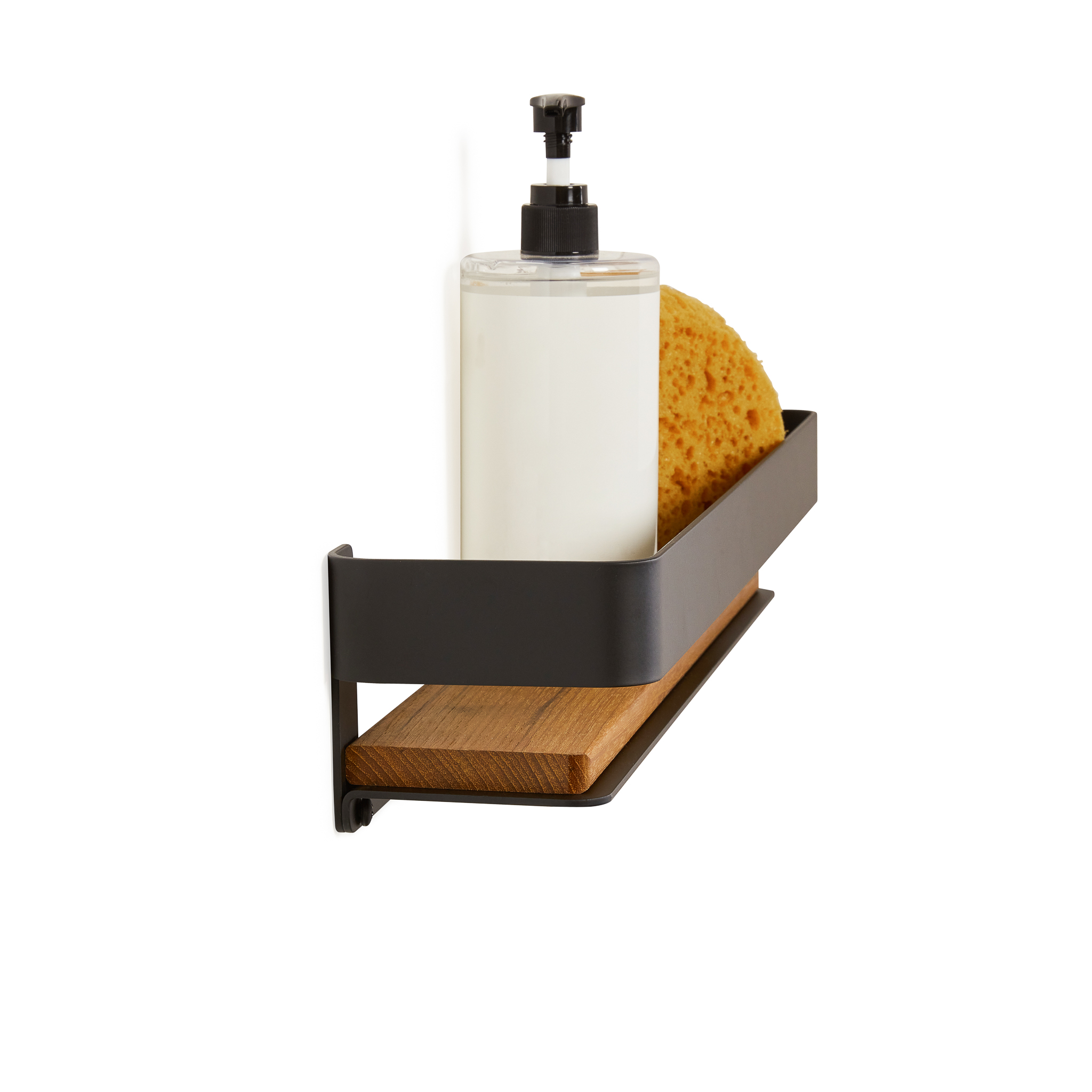 Floating Rectangular Shower Shelf with Rail and Natural Teak Wood Insert -  Seachrome