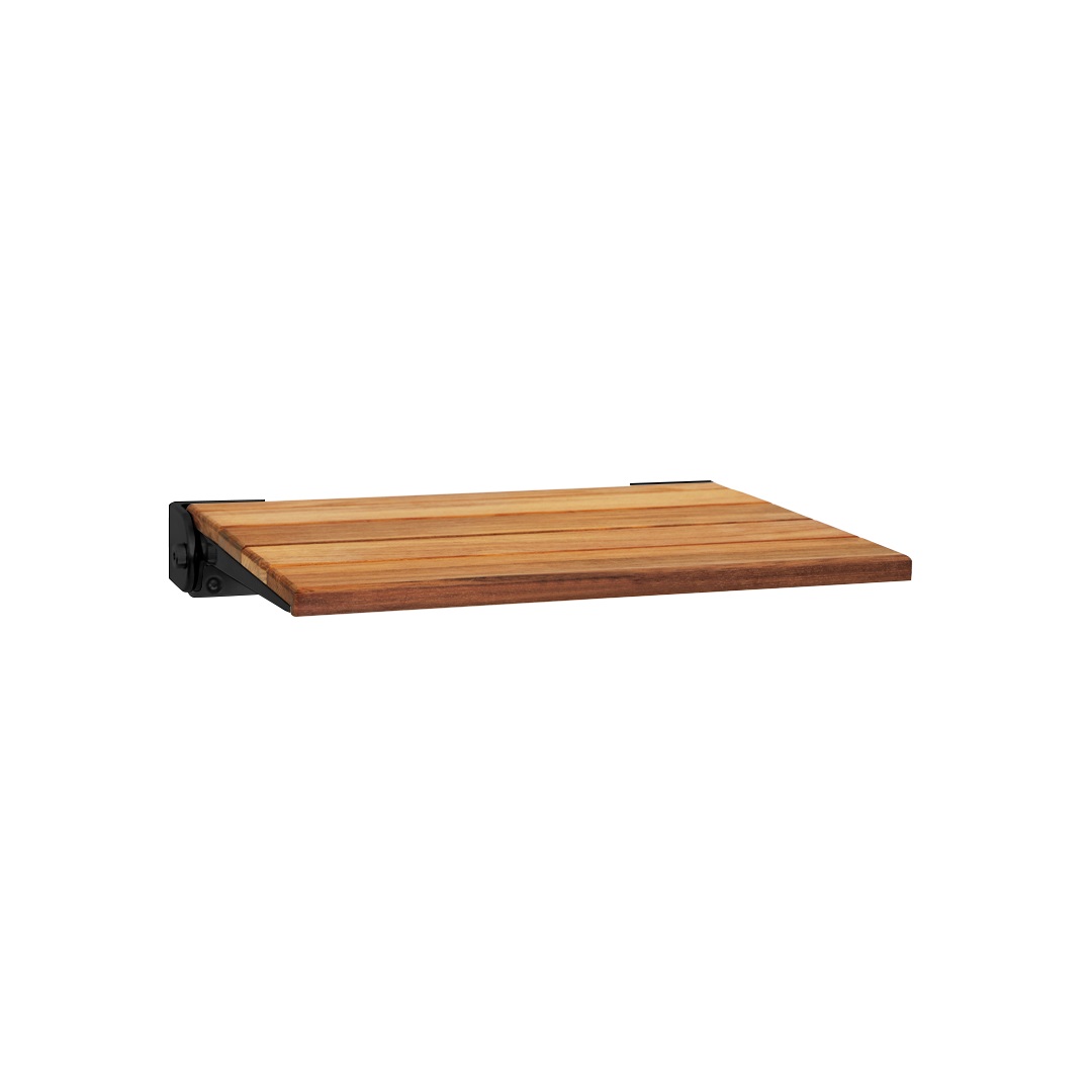 Floating Corner Shower Shelf with a Natural Teak Wood Insert - Seachrome