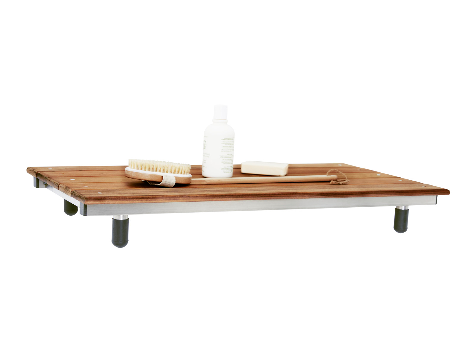 Floating Corner Shower Shelf with a Natural Teak Wood Insert - Seachrome